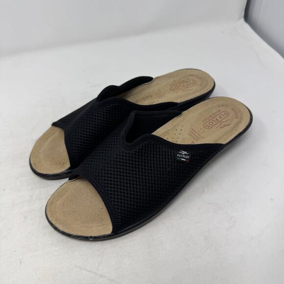Fly Flot Italy Black Mesh Slide Sandals Comfort Slip-On Shoes Size 40 - Picture 1 of 13